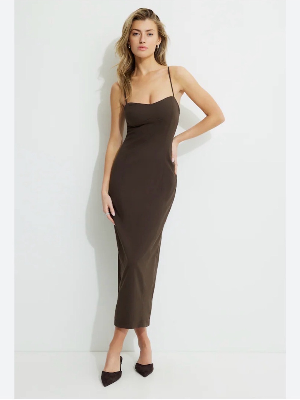 Dynamite Chocolate-Brown Slip Midi Dress - Picture 1 of 3